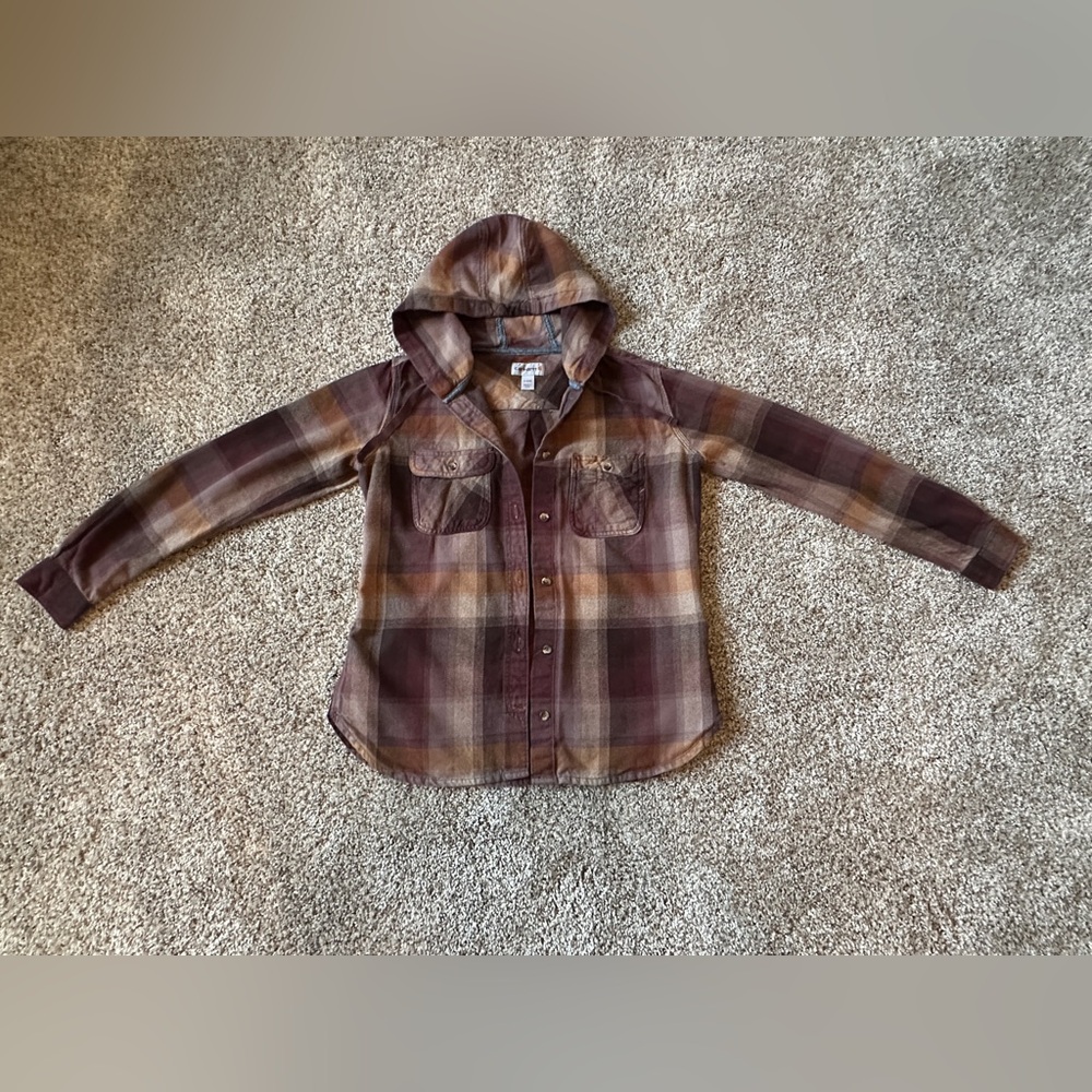 Carhartt Women’s Flannel Hooded Shirt – Purple & Carhartt Gold, Size S